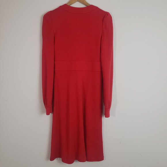 Diane Von Furstenberg Long Sleeve Dress Red 6 Wool Fit & Flare Romantic Classic - Picture 8 of 13